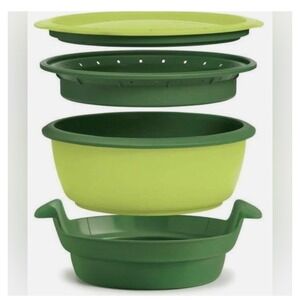 Tupperware MicroGourmet Steamer Microwave Cookware Set Green‎ Lime Colander